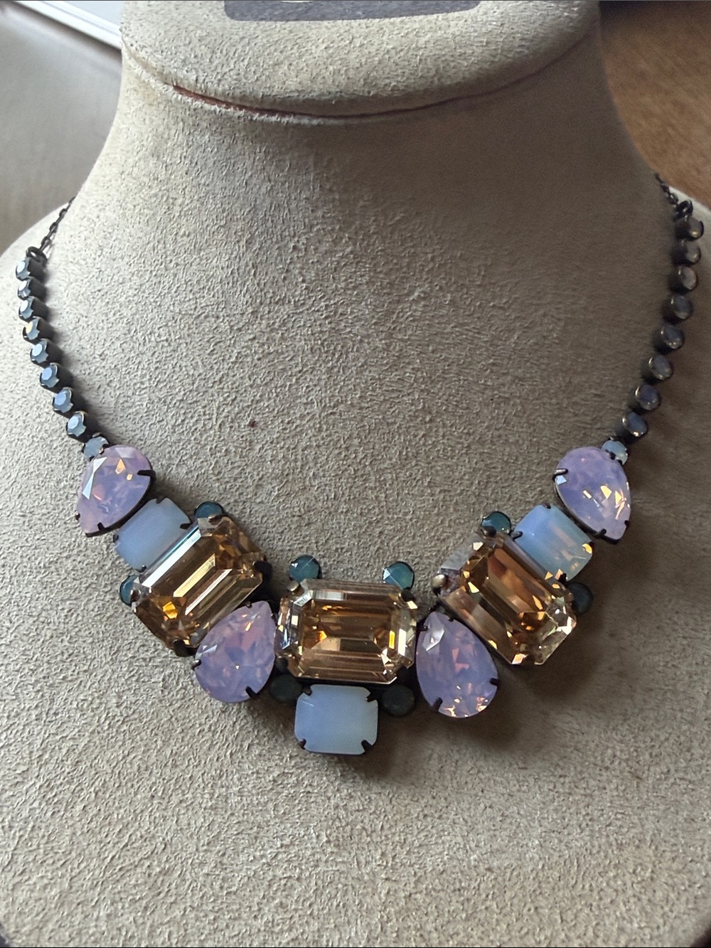 Mariana Crystal Statement Necklace in Champagne and Opal Pink and Blue